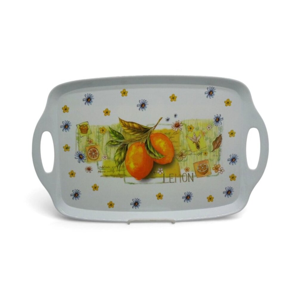 Lemon Design Melamine Serving Tray With Handles 17"
